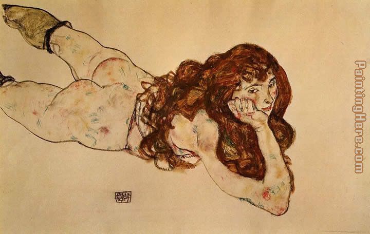 Female Nude Lying on Her Stomach painting - Egon Schiele Female Nude Lying on Her Stomach art painting